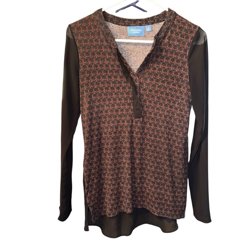 Simply Vera Vera Wang black mixed fabric blouse small sheer sleeve top